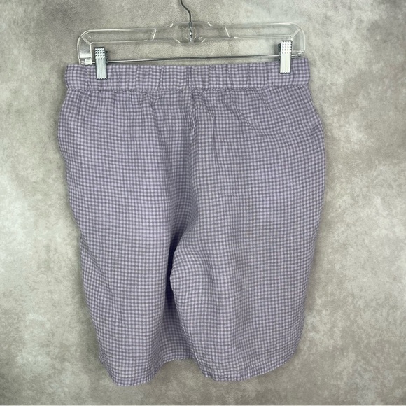 Eileen Fisher Puckered Organic Linen Shorts In Misty Lilac Gingham Women's Sz XS - Picture 4 of 6